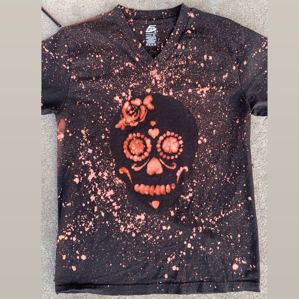 Sugar Skull Halloween Bleached T-Shirt